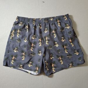 AFTCO Swim Trunk Lined Mens XL Charcoal Gray 36x7 Hula Girl Hawaiian Guitar